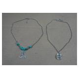 Silver Tone Necklaces with Turquoise Stones