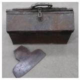 ANTIQUE  BROAD HEAD AXE HEAD / VINTAGE METAL TOOL BOX