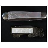 VINTAGE TREE BRAND PEARL  CINCH TRAPPER KNIFE