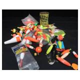 HUGE LOT OF VINTAGE BOBBERS AND CAN OF FISH CHARM