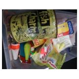 HUGE LOT OF VINTAGE BOBBERS AND CAN OF FISH CHARM