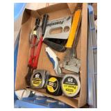 Various Plumbing & Tape Measures Staple gun & Misc.