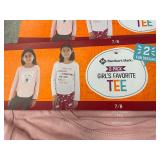 Member's Mark Girls' Favorite Tee Set 8 total - Assorted Long-Sleeve Tees (Bear Sequin Pink; Leopard Heart White; Peace & Love Burgundy)