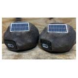 Alpine Corporation QLP952SLR-GR-2 9' Solar Bluetooth Rock Speaker Set, Wireless Outdoor Audio System for Patio, Deck, Poolside, Weather-Resistant, Gray, 2-Pack #7074133 Msrp $169.99 see description