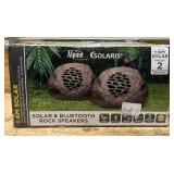 Alpine Corporation QLP952SLR-GR-2 9' Solar Bluetooth Rock Speaker Set, Wireless Outdoor Audio System for Patio, Deck, Poolside, Weather-Resistant, Gray, 2-Pack #7074133 Msrp $169.99 see description
