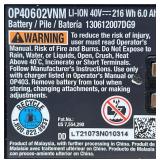 Ryobi OP40602VNM 40v 6Ah Lithium Battery High Performance w Charger