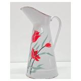 Great Looking LARGE Old Vintage Enamelware Pitcher #1 - Roses - 16"