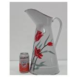 Great Looking LARGE Old Vintage Enamelware Pitcher #1 - Roses - 16"