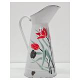 Great Looking LARGE Old Vintage Enamelware Pitcher #1 - Roses - 16"