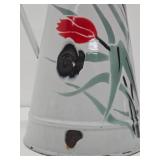 Great Looking LARGE Old Vintage Enamelware Pitcher #1 - Roses - 16"
