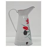 Great Looking LARGE Old Vintage Enamelware Pitcher #1 - Roses - 16"