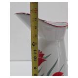 Great Looking LARGE Old Vintage Enamelware Pitcher #1 - Roses - 16"