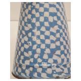 Great Looking LARGE Old Vintage Enamelware Pitcher #2 - Blue & White Geometric Pattern - 15"