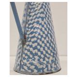 Great Looking LARGE Old Vintage Enamelware Pitcher #2 - Blue & White Geometric Pattern - 15"