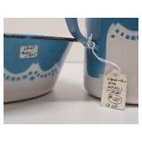 Very Nice Large Old Vintage Blue & White Enamelware Pitcher & Bowl Set