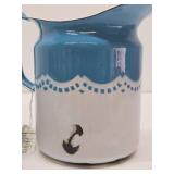 Very Nice Large Old Vintage Blue & White Enamelware Pitcher & Bowl Set