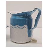 Very Nice Large Old Vintage Blue & White Enamelware Pitcher & Bowl Set