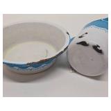 Very Nice Large Old Vintage Blue & White Enamelware Pitcher & Bowl Set