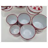 Great Looking Old Vintage Red & White Checkered Enamelware Canister Set & Coffee Pot