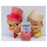 2 Original 1930's Chalkware String Dispenser Faces