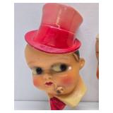 2 Original 1930's Chalkware String Dispenser Faces