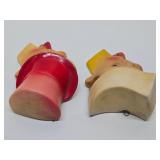 2 Original 1930's Chalkware String Dispenser Faces
