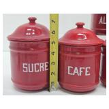 French 1930's Red & White Enamelware Canister Set #1 w/Match Holder