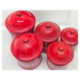 French 1930's Red & White Enamelware Canister Set #1 w/Match Holder