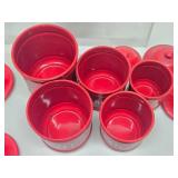 French 1930's Red & White Enamelware Canister Set #1 w/Match Holder
