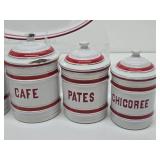 French 1930's Red & White Enamelware Canister Set #1 w/Large Tray