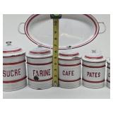French 1930's Red & White Enamelware Canister Set #1 w/Large Tray