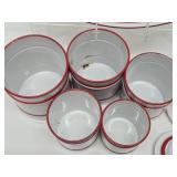 French 1930's Red & White Enamelware Canister Set #1 w/Large Tray