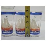 1950's era Ship Glasses - Set of 8 w/2 Pitchers