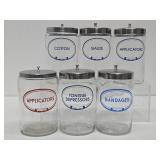 Set of 6 Vintage 1950's era GLASCO Medical Canisters / Jars