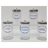Set of 6 Vintage 1950's era GLASCO Medical Canisters / Jars