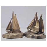 Very Nice looking Mid Century Brass Sailboat Bookend Set - PM Craftsman