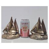 Very Nice looking Mid Century Brass Sailboat Bookend Set - PM Craftsman