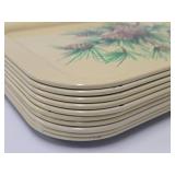 Set of 10 Mid Century Metal Serving Trays w/Pinecones - 14.5" x 10.5"