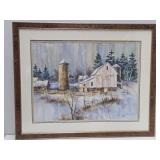 Very Nice Large Signed Original Watercolor Farm Scene Painting - Signed 'Veeder'