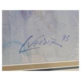 Very Nice Large Signed Original Watercolor Farm Scene Painting - Signed 'Veeder'