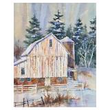 Very Nice Large Signed Original Watercolor Farm Scene Painting - Signed 'Veeder'