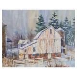 Very Nice Large Signed Original Watercolor Farm Scene Painting - Signed 'Veeder'