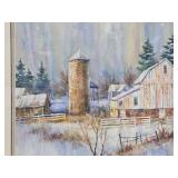 Very Nice Large Signed Original Watercolor Farm Scene Painting - Signed 'Veeder'