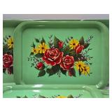 Set o f10 Vintage Mid Century Metal Serving Trays w/Floral Design