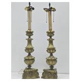 Wonderful Quality Large Antique Gothic Brass Table Lamps