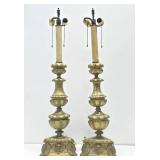 Wonderful Quality Large Antique Gothic Brass Table Lamps