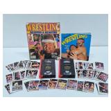 Lot of Vintage Pro Wrestling Memorabilia VHS Tapes Cards etc