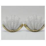 Beautiful Vintage High End Brass & Wavy Clamshell Glass Wall Sconces