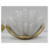 Beautiful Vintage High End Brass & Wavy Clamshell Glass Wall Sconces