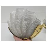 Beautiful Vintage High End Brass & Wavy Clamshell Glass Wall Sconces